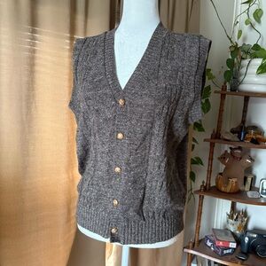 Vintage Buckingham Speckled Brown Sleeveless Button Up Cardigan Sweater Vest M